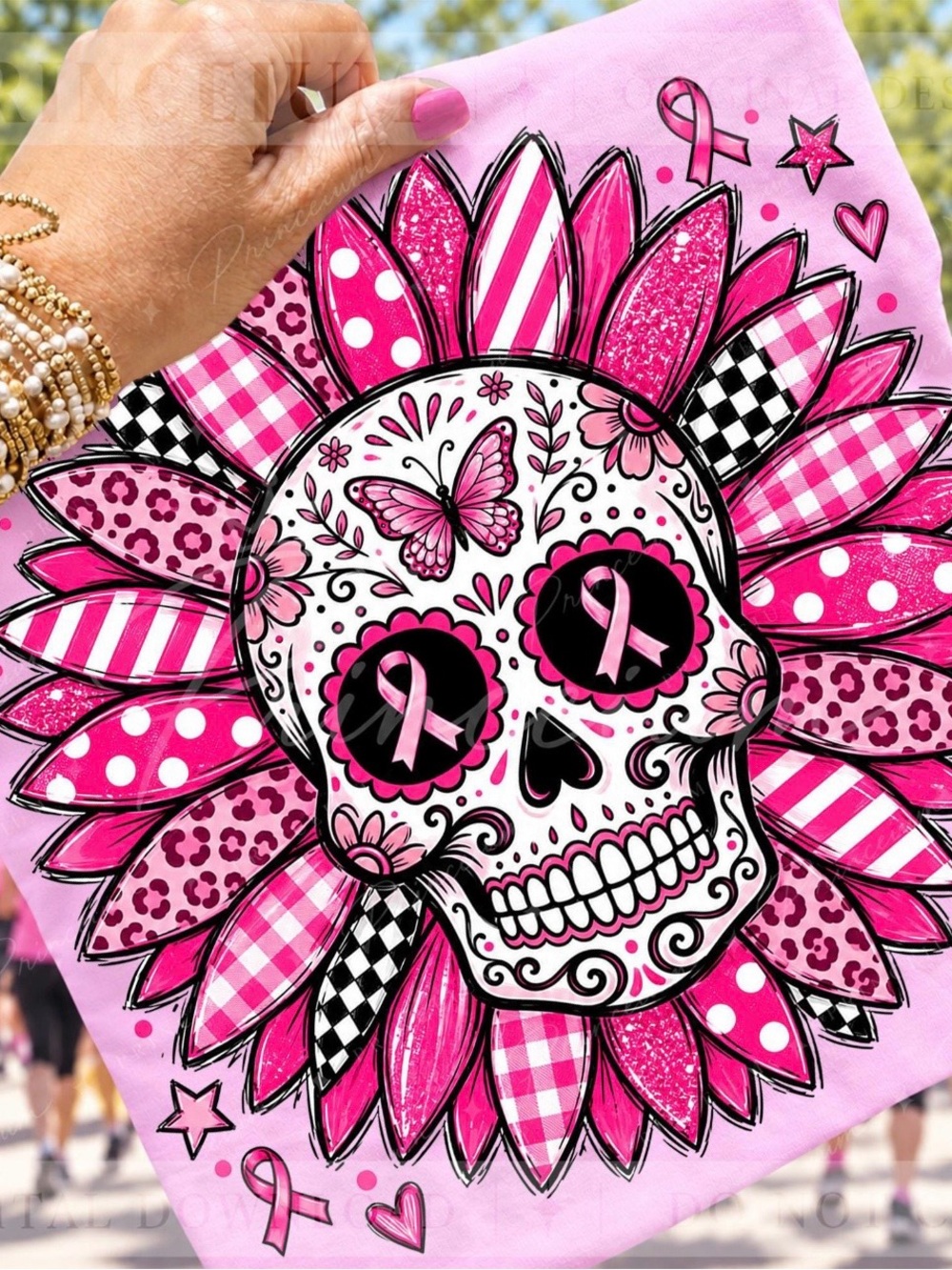 Pink Breast Cancer Awareness Sugar Skull Kids Tee